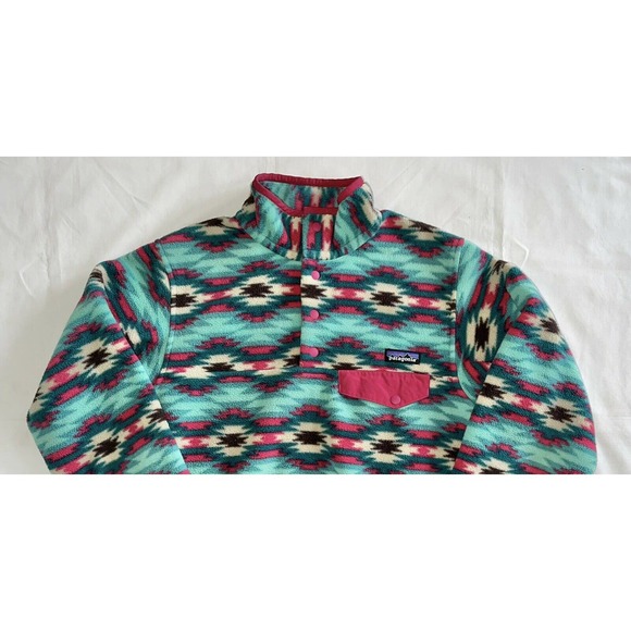Patagonia Synchilla T Snap Fleece Women Small Wild Desert Southwest Teal Pink - Picture 2 of 3